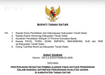 Kualitas Udara Buruk, Pemkab Tanah Datar Liburkan Sekolah dan Dialihkan ke PJJ